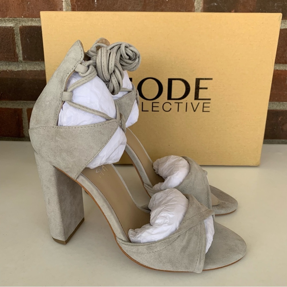 The Mode Collective origami grey suede block heel sandals EU 36 US 6 M NEW